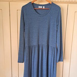 LOGO Lounge women's blue green LS gathered Waist knit midi length dress Sz M